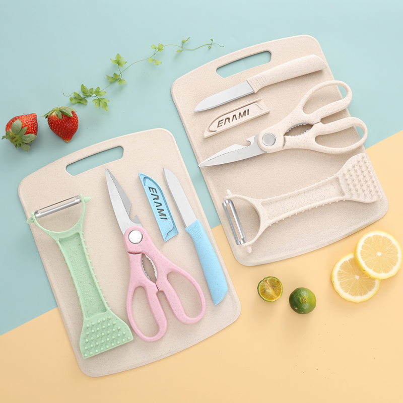 Baby Food Knife Set - Buğday samanı kesme tahtası dört parçalı